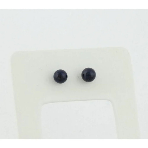 14k Yellow Gold Blue Lapis Lazuli 7mm Ball Bead Earrings Stud Post - Picture 6 of 8